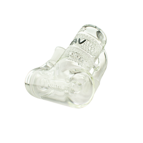 MAV Glass Double Honey Disc Inline Ash Catcher 19/90° with clear glass, side view on white background