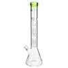 MAV Glass Double Ufo Beaker Bong with clear design and green accents, front view on white background