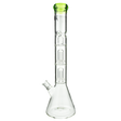 MAV Glass Double Ufo Beaker Bong with clear design and green accents, front view on white background