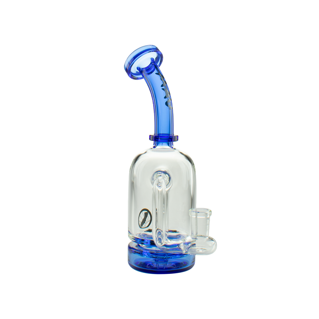 MAV Glass Dropdown Can Rig in Ink Blue with Beaker Design, Glass on Glass Joint, Side View