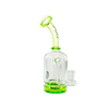 MAV Glass Dropdown Can Rig with clear beaker design and green accents, glass on glass joint, side view
