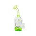 MAV Glass Dropdown Can Rig with clear beaker design and green accents, glass on glass joint, side view