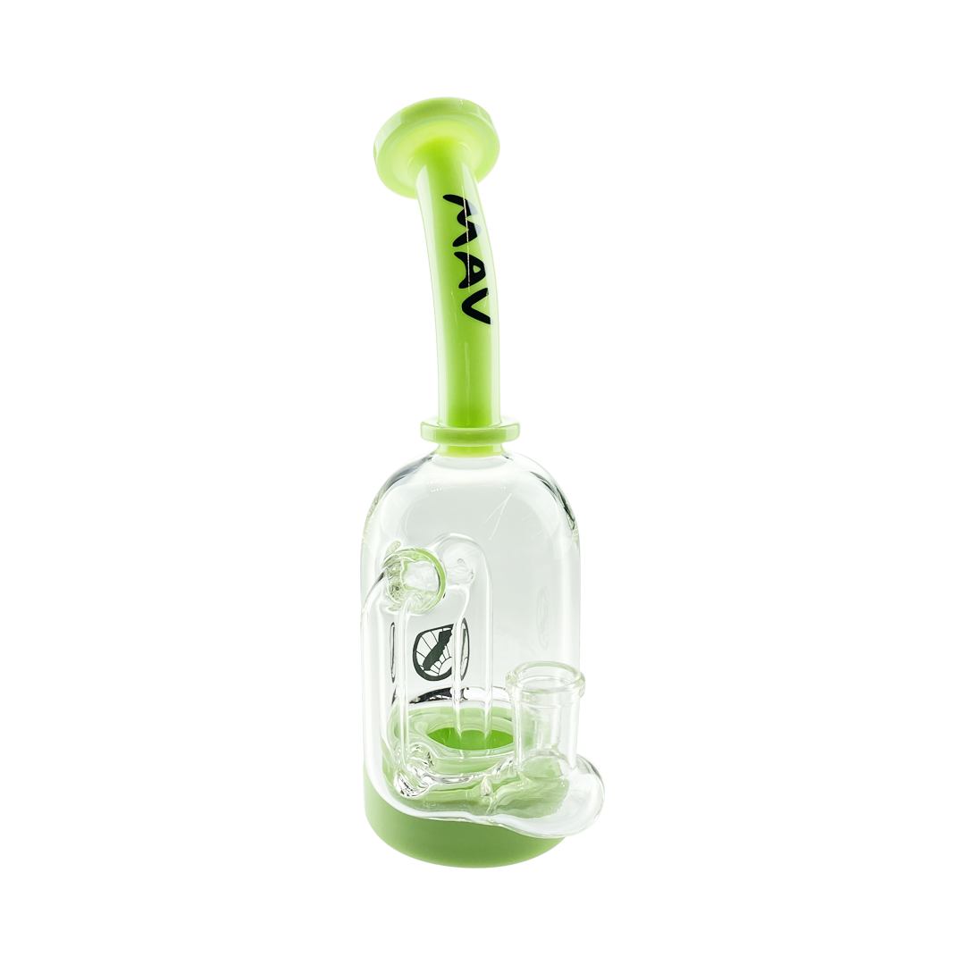 MAV Glass Dropdown Can Rig in Slime variant, 8.5" height, 65mm diameter, side view on white background