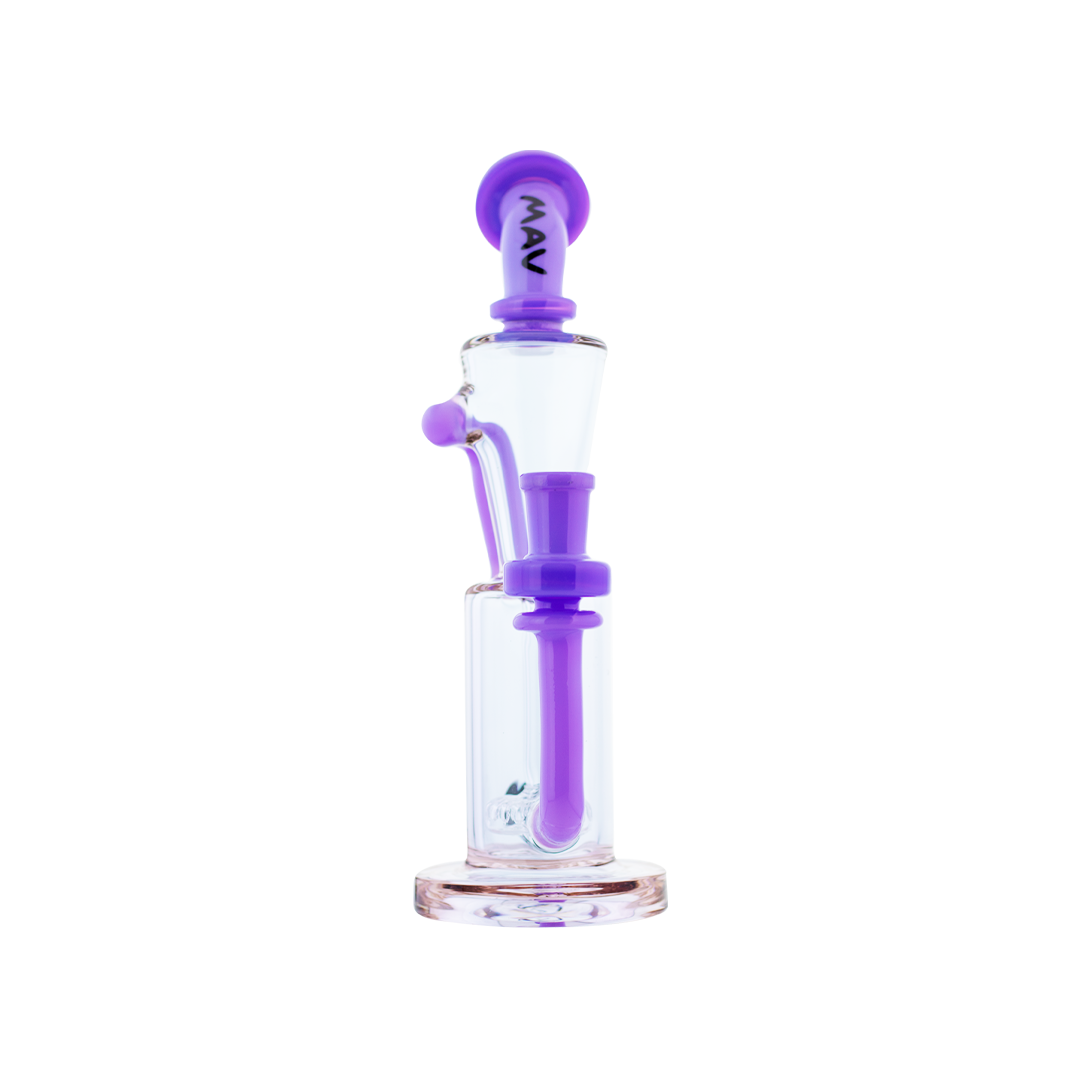 MAV Glass Echo Park Rig in Purple, 9.5" Tall Beaker Design with Glass on Glass Joint, Front View