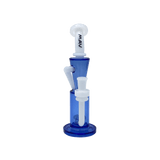 MAV Glass Echo Park Rig in White Blue, Beaker-Recycler Design, 9.5" Height, Front View