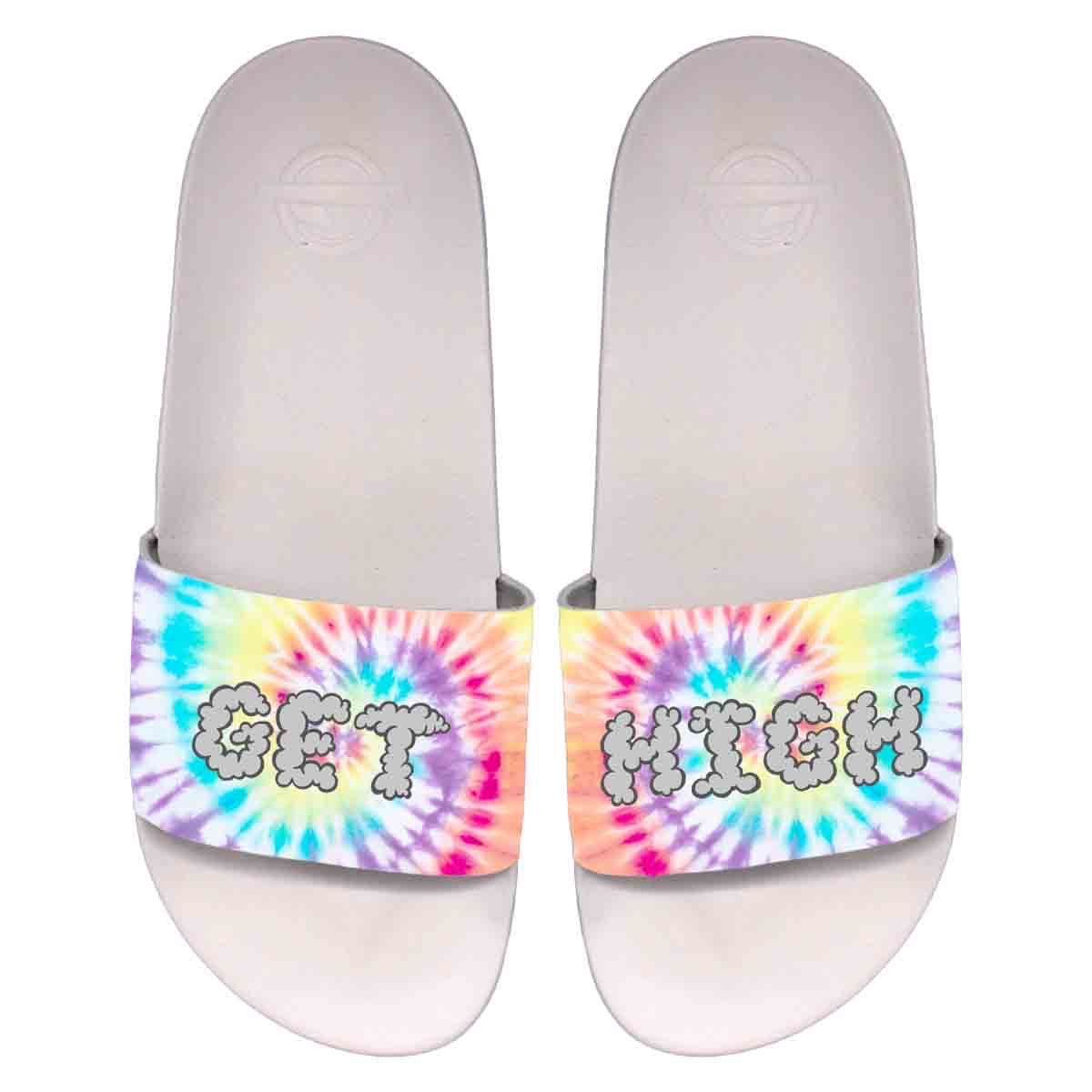 MAV Glass Get High Slides with colorful tie-dye design, top view on white background