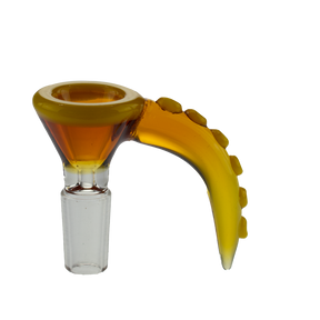 MAV Glass Gold Octopus Tentacle Bowl, 14mm, side view on white background, artistic bong accessory
