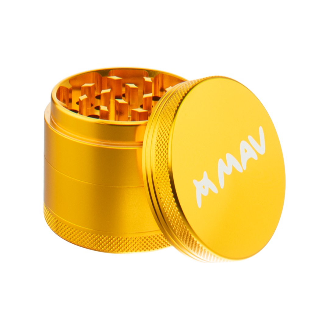 MAV Glass Gold 4-Piece Aluminum Grinder, 2" Diameter, for Concentrates, Side View