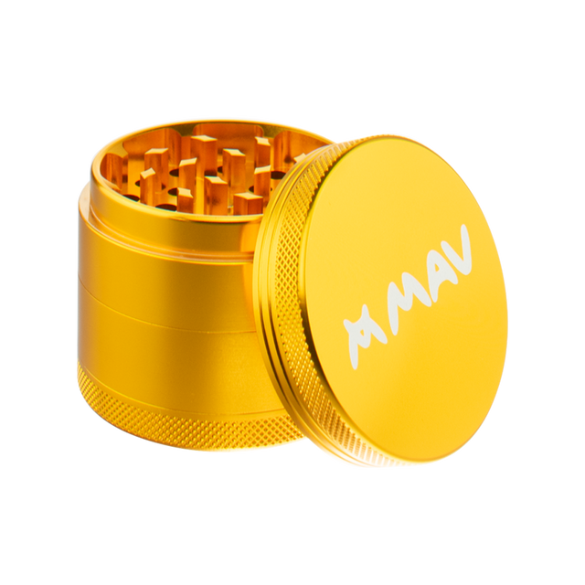MAV Glass Gold 4-Piece Aluminum Grinder, 2" Diameter, for Concentrates, Side View