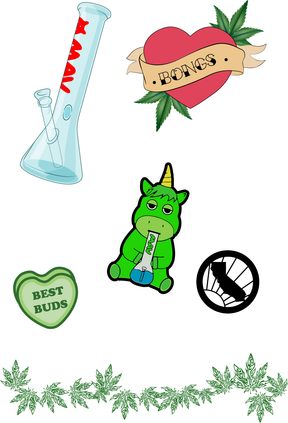 MAV Glass Hardcore Temporary Tattoo Sheet featuring bong designs and playful graphics