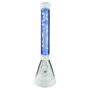 MAV Glass - Hermosa Beaker Bong 18'' in Blue/White, Front View with Clear Glass Downstem