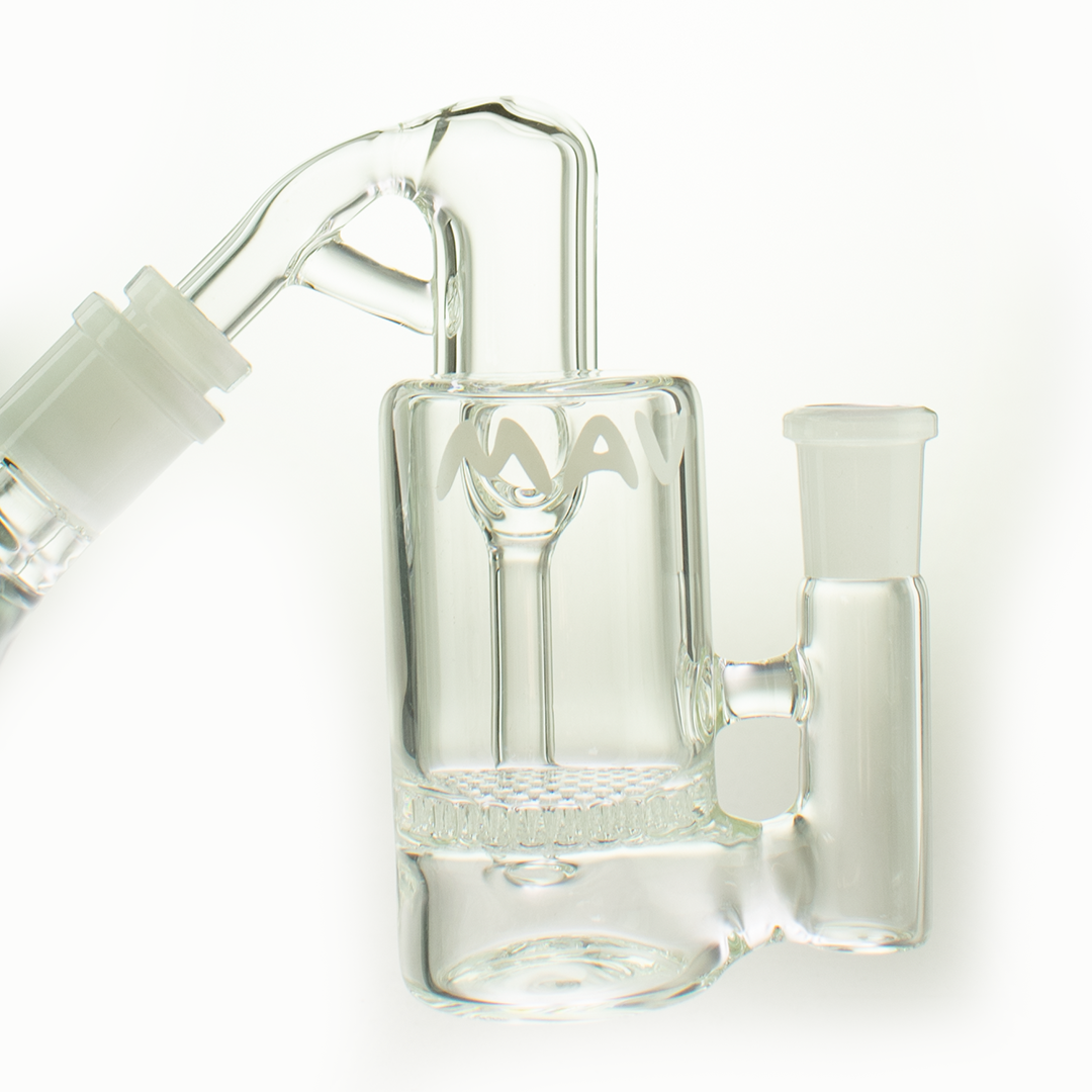 MAV Glass Honey Recycling Ash Catcher 14mm at 45° angle with honeycomb percolator