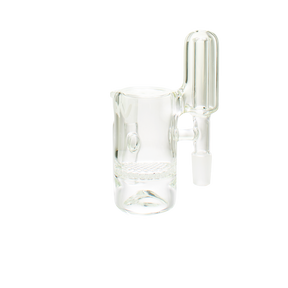 MAV Glass Honey Splashproof Ash Catcher with 90° Joint and Percolator, Front View on White Background