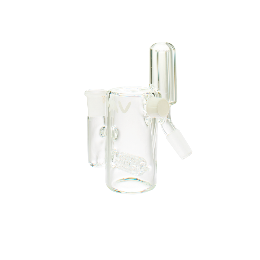 MAV Glass Inline Splashproof Ash Catcher 14mm/45° with clear beaker design on white background