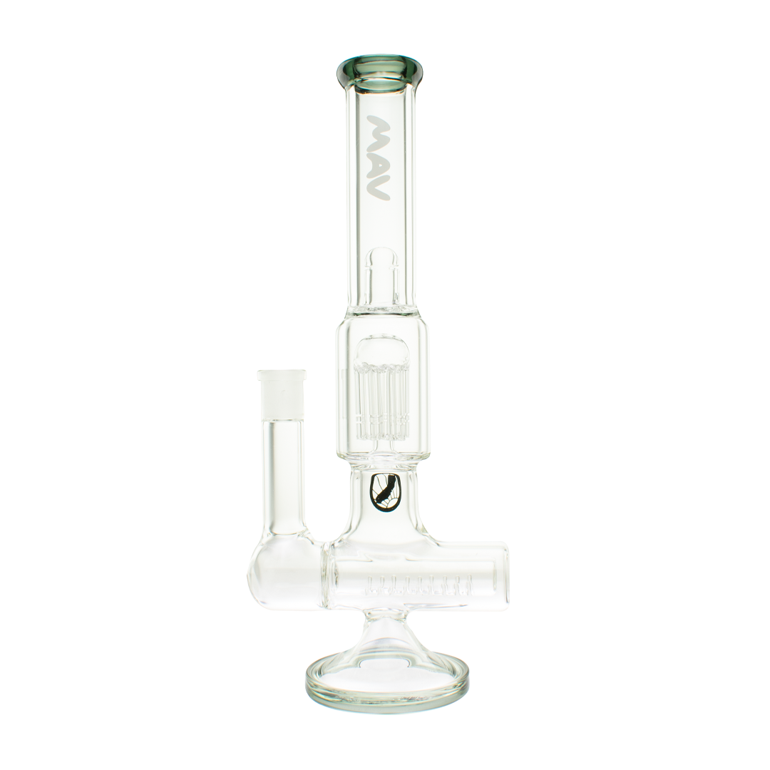 MAV Glass Inline to 8 Arms Tree Perc Bong in Black with Borosilicate Glass, Front View