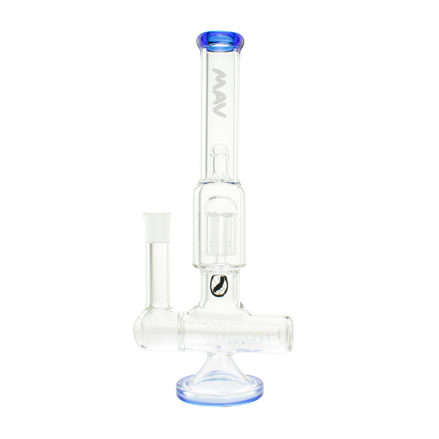 MAV Glass Inline to 8 Arms Tree Perc Bong in Ink Blue with Clear Borosilicate Glass, Front View