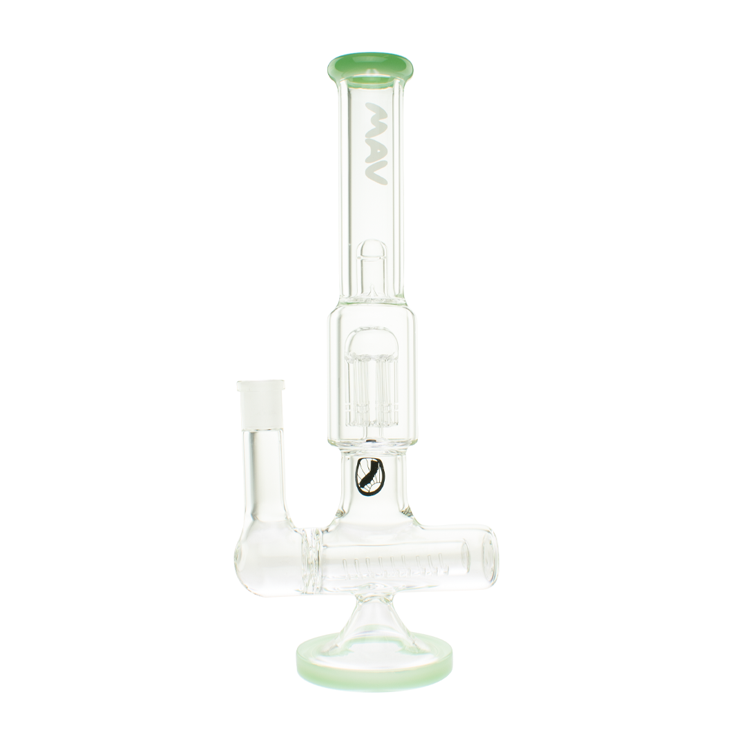 MAV Glass Inline to 8 Arms Tree Perc Bong in Seafoam, Front View on Seamless White Background