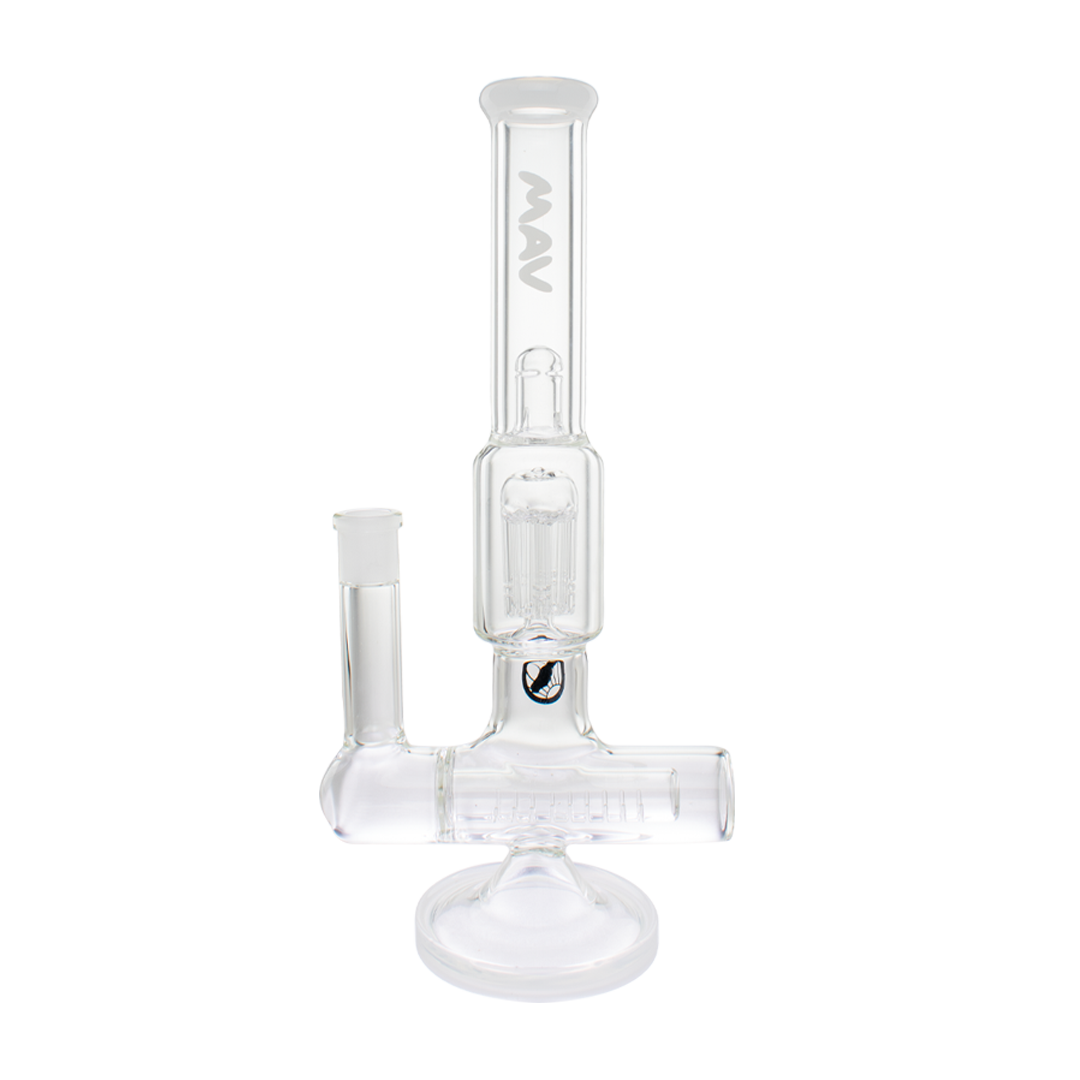 MAV Glass Inline To 8 Arms Tree Perc Bong, Straight Design, Front View on White Background