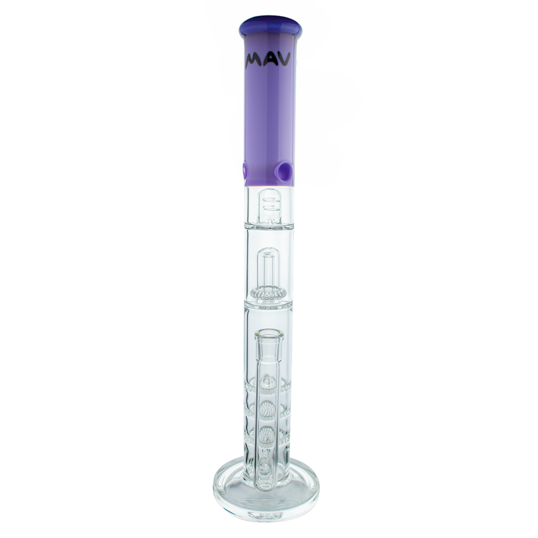 MAV Glass 21" Inline to Triple Honeycomb to UFO Straight Bong in Purple, Front View