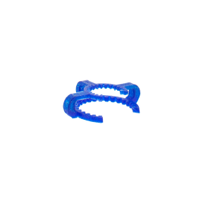 MAV Glass Keck Clip in blue for securing glass on glass joints, 35mm size, angled view on white background