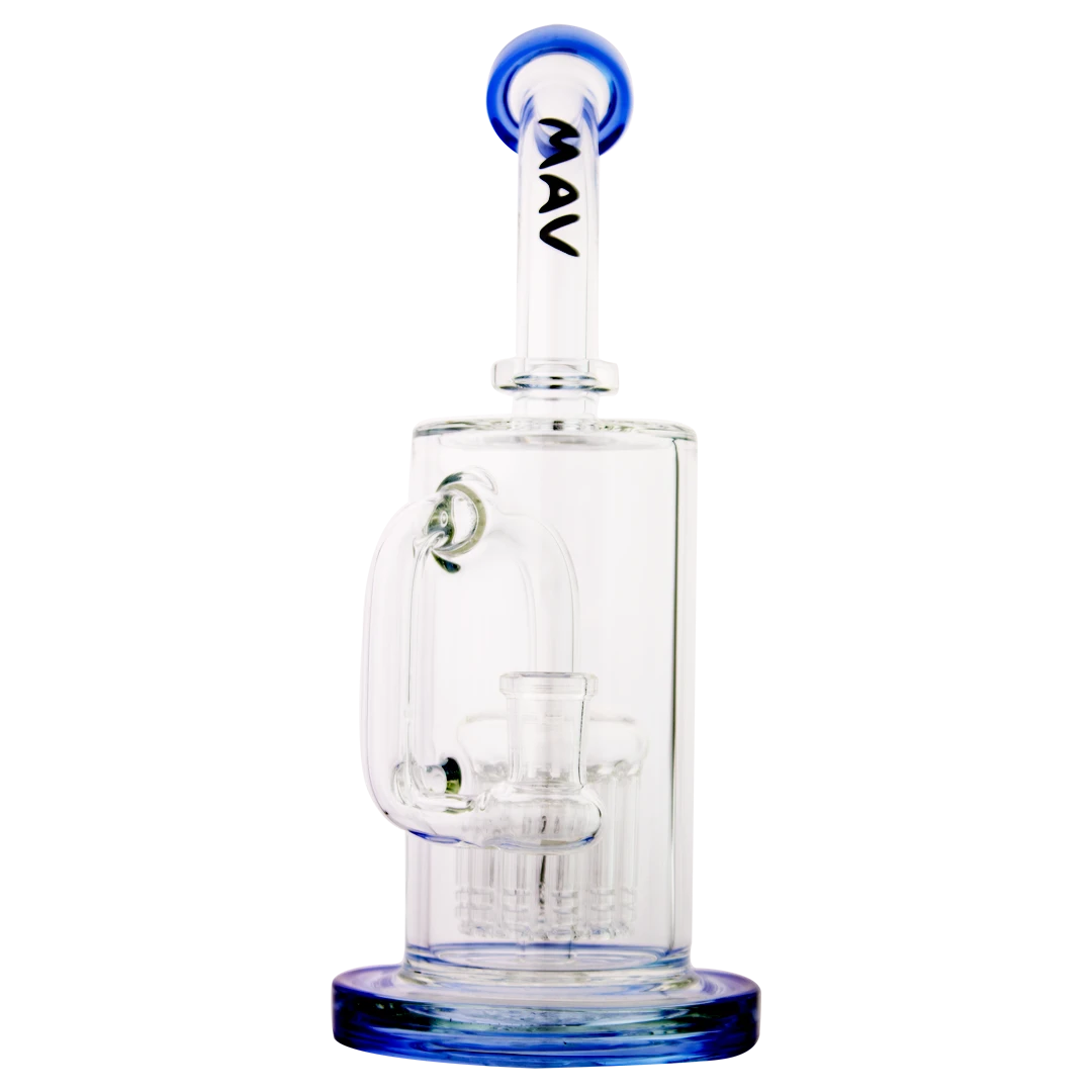 MAV Glass - 12 Arms Sycamore Tree Perc Bong with Blue Accents - Front View
