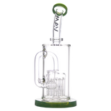 MAV Glass - 12 Arms Sycamore Tree Perc Bong in Green, Front View, 9" Tall with Beaker Base