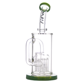 MAV Glass - 12 Arms Sycamore Tree Perc Bong in Green, Front View, 9" Tall with Beaker Base