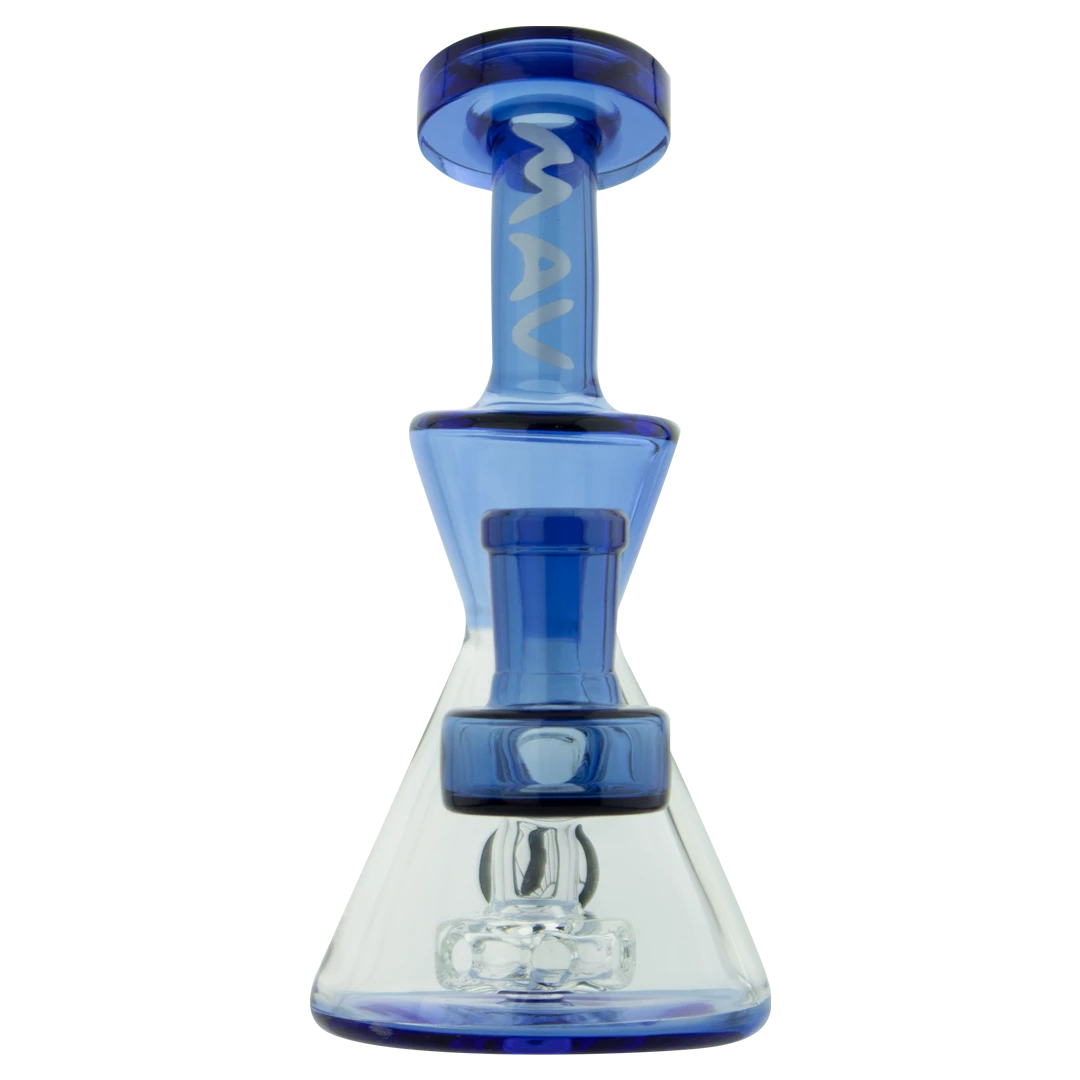 MAV Glass - Balboa Mini Rig in Blue - Front View, Compact 6" Beaker Design with Glass on Glass Joint