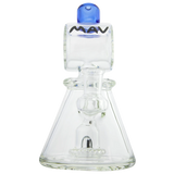 MAV Glass Beaker Bong with Blue Barrel Top Pyramid UFO Design, Front View, for Dry Herbs