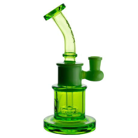 MAV Glass Birthday Cake Beaker Bong in vibrant green with angled mouthpiece, front view on white background