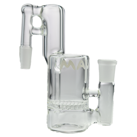 MAV Glass Honeycomb Recycling Ash Catcher 14mm 90 Degree, clear glass with MAV logo
