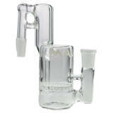 MAV Glass Honeycomb Recycling Ash Catcher 14mm 90 Degree, clear glass with MAV logo