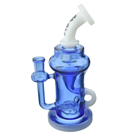 MAV Glass - Monterey Recycler Dab Rig in Blue & White with Vortex Percolator - Side View