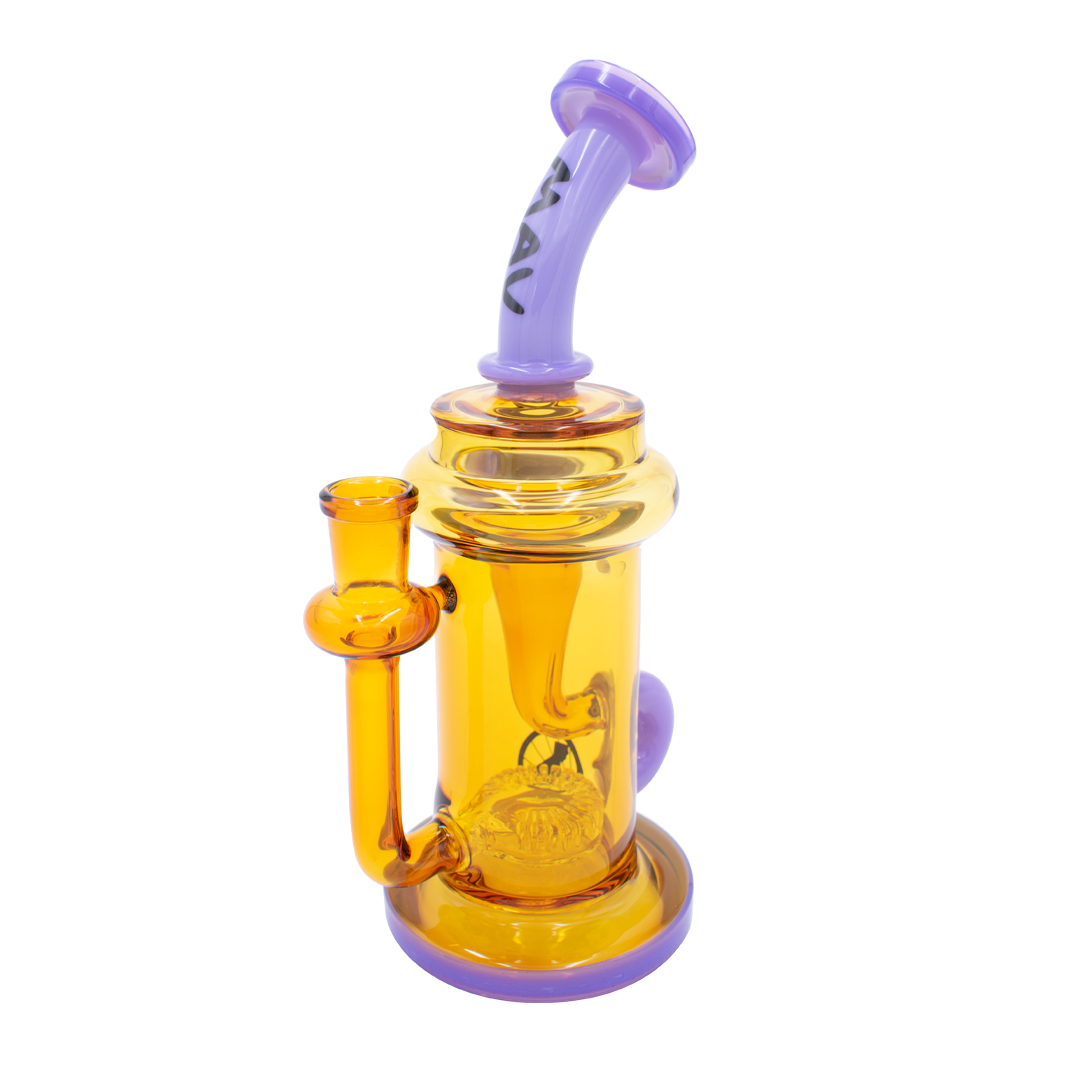 MAV Glass Monterey Recycler Dab Rig in Gold & Purple with Vortex Percolator, 8.25" Tall, 14mm Joint