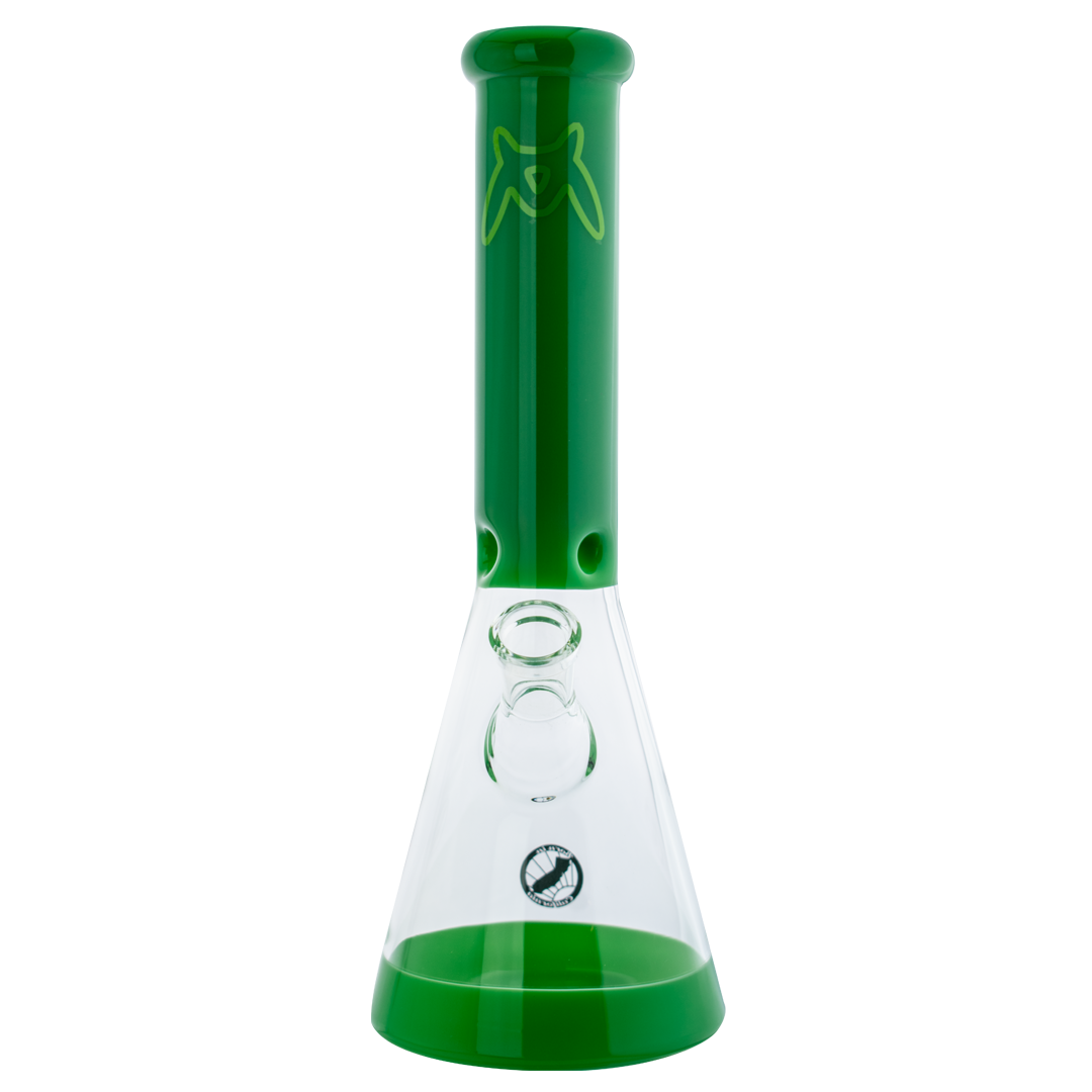 MAV Glass - 12" Full Color Beaker Bong in Forest Green with Clear Tube - Front View