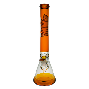 MAV Glass 18" Full Color Beaker Bong in Full Golden Bear variant, front view on white background