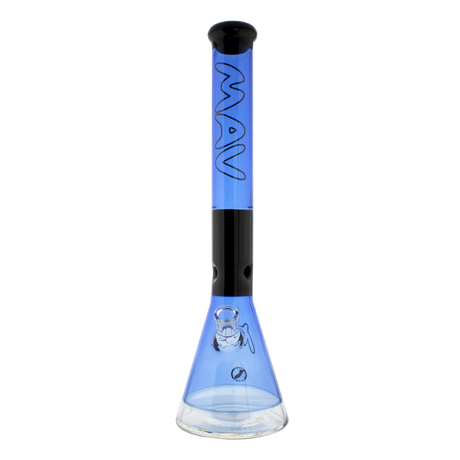 MAV Glass 18" Two-tone Zebra Beaker Bong in Blue with Deep Bowl - Front View