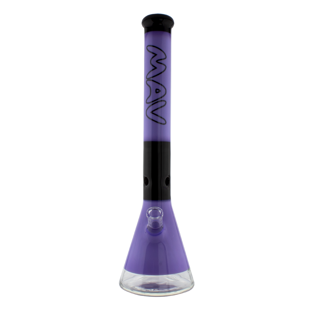 MAV Glass - 18" Two-tone Zebra Beaker Bong in Purple Milk, Front View, 50mm Diameter