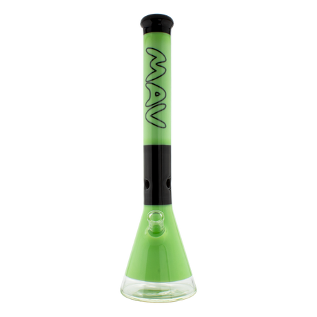 MAV Glass - 18" Two-tone Zebra Beaker Bong in Slime Green with Black Accents - Front View