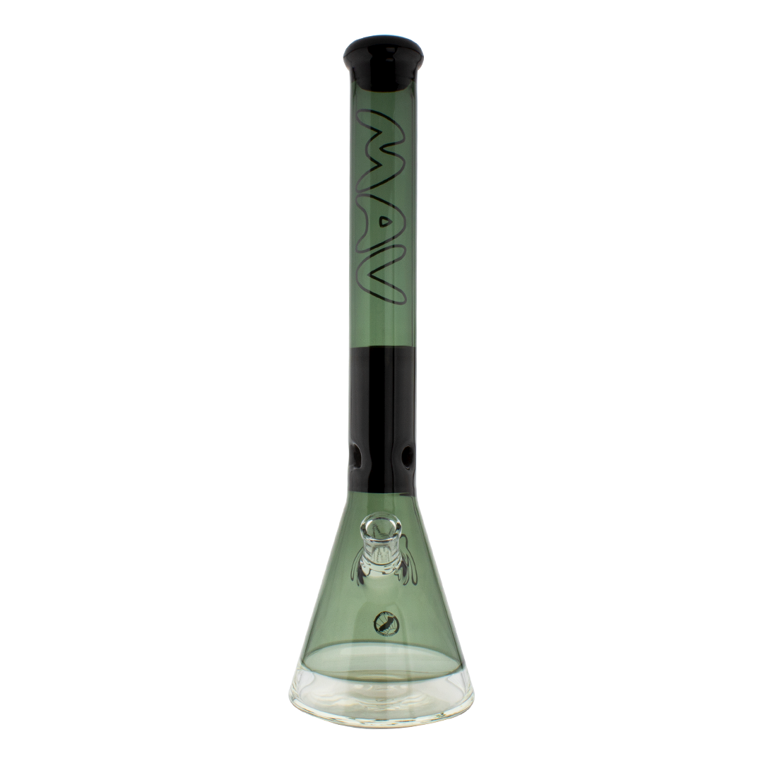 MAV Glass - 18" Two-tone Zebra Beaker Bong, Smoke Variant, Front View