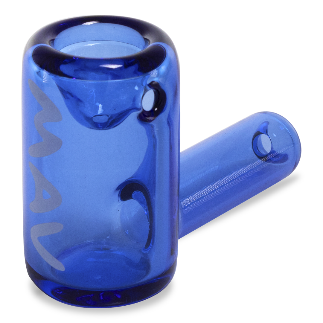 MAV Glass - Blue Mini Hammer Hand Pipe, 2.5" Borosilicate, Angled Side View