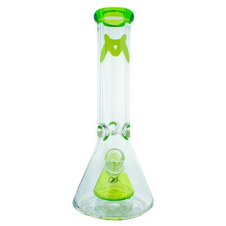 MAV Glass - 12" Pyramid Beaker Bong, 7mm Thick, Neon Green Accents, Front View