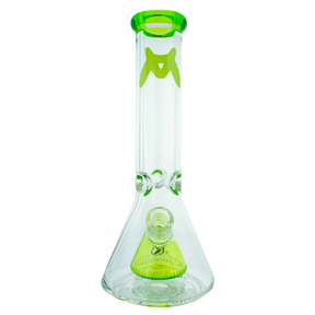 MAV Glass - 12" Pyramid Beaker Bong, 7mm Thick, Neon Green Accents, Front View