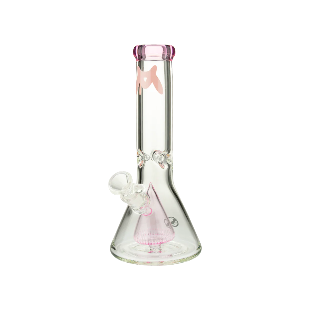 MAV Glass 12" Pink Pyramid Beaker Bong, 7mm Thick, 18-19mm Joint - Front View