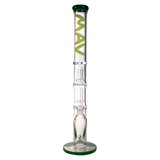 MAV Glass - 21" Straight Tube Bong with Double UFO Percs, Forest Green Accents, Front View