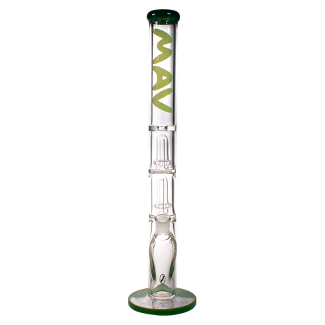 MAV Glass - 21" Straight Tube Bong with Double UFO Percs, Forest Green Accents, Front View