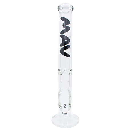 MAV Glass 18" Straight Tube Bong, 9mm Thick with Black Accents, Front View