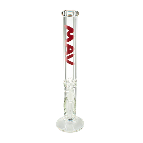 MAV Glass - 9mm Thick Straight Tube Bong, 18" Height, Clear with Red Logo, Front View