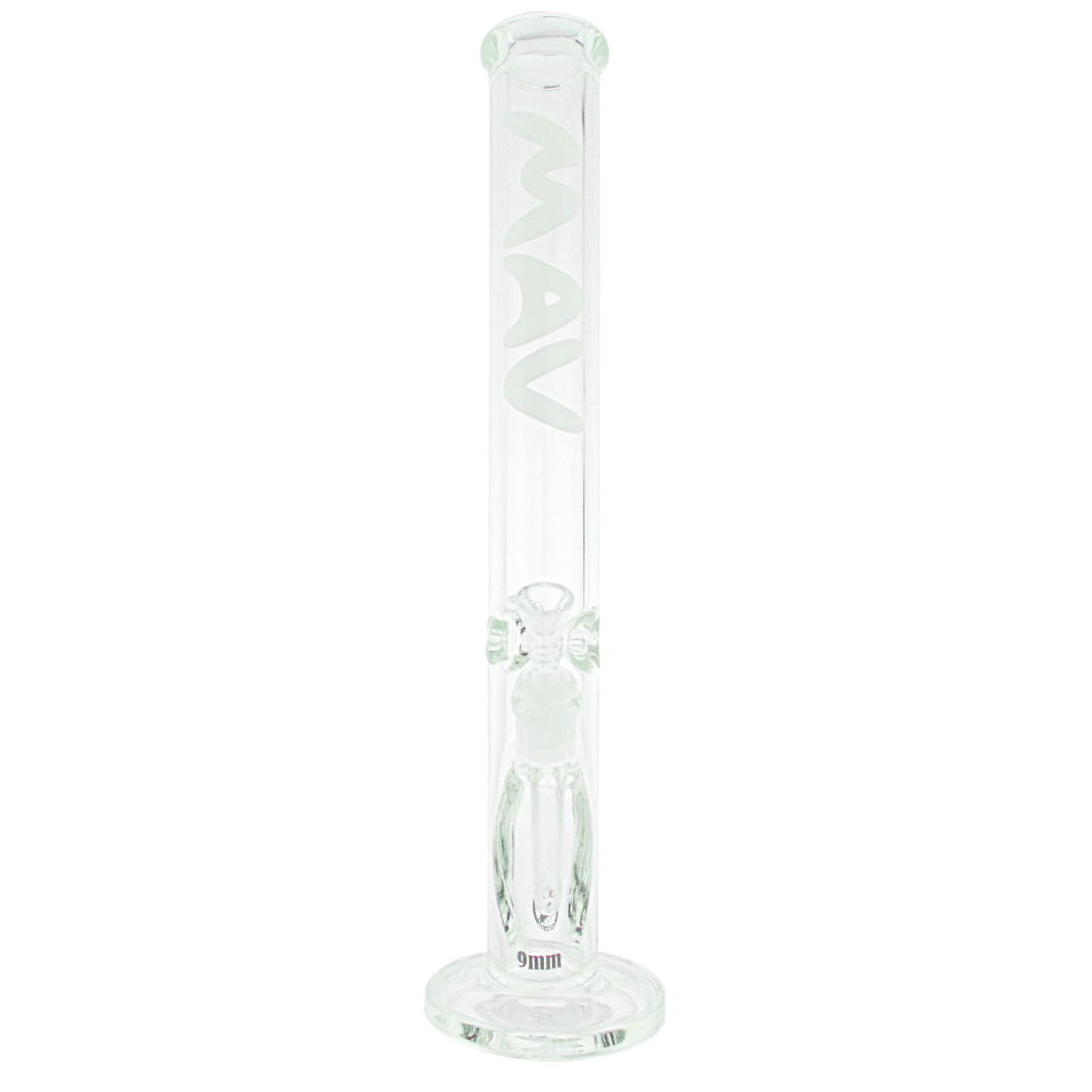 MAV Glass - 9mm Thick Straight Tube Bong, 18" Height, Heavy Wall, White Variant, Front View