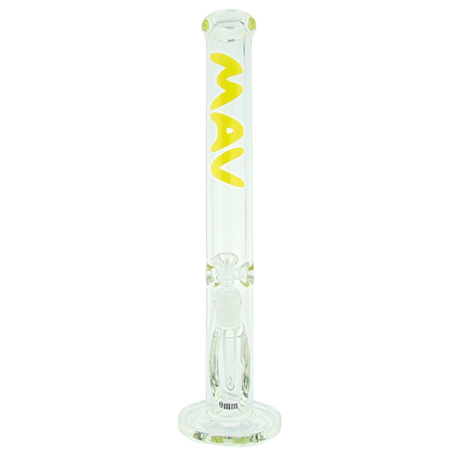 MAV Glass 18" Straight Tube Bong in Yellow, 9mm Thick Heavy Wall, Front View on White Background